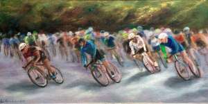 Redlands Bicycle Classic, 12" x 24", oil
