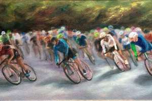 Redlands Bicycle Classic, 12" x 24", oil