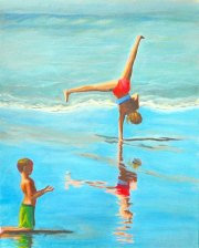 Beach Gymnast, 8" x 10", oil